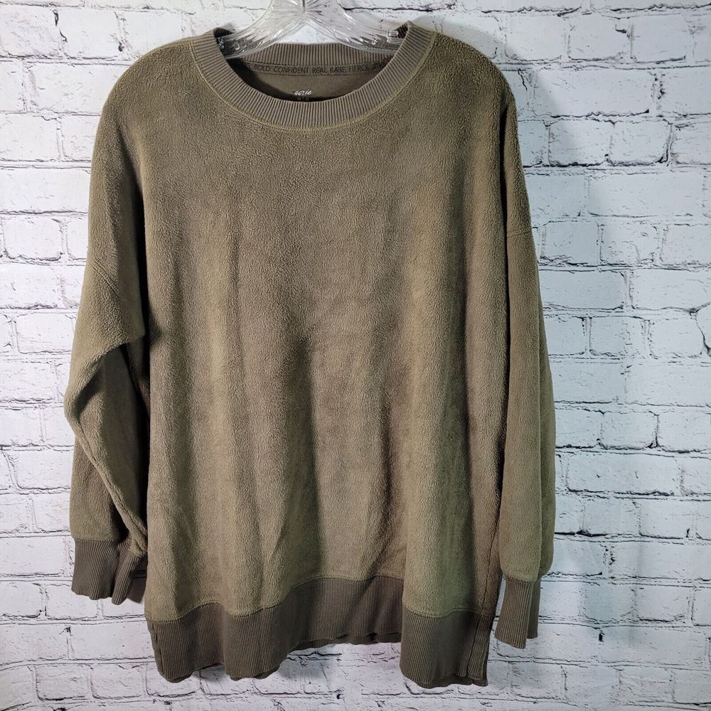 Aerie Womens Green Crewneck Sweatshirt Size Med Side Slits - Picture 2 of 8
